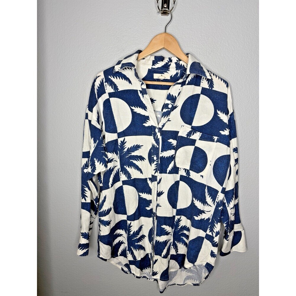 Rip Curl Summer Sun Holiday Shirt Blue/White Women's XSmall Viscose/Linen Blend